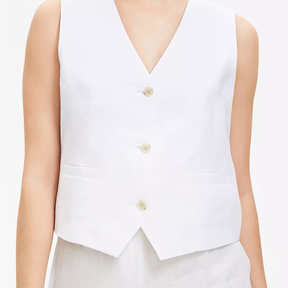 NWT LOFT Linen Cotton Pocket Vest, Size L